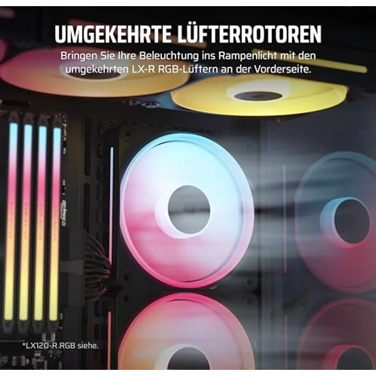 CORSAIR iCUE LINK LX140-R RGB 140mm PWM-Umkehrlüfter – Schwarz, Geräuscharm, Magnetische Kuppellagerung, Zwei Lichtschleifen, QuikTurn™-Schrauben, Null-Drehzahl-Modus – Bild 3
