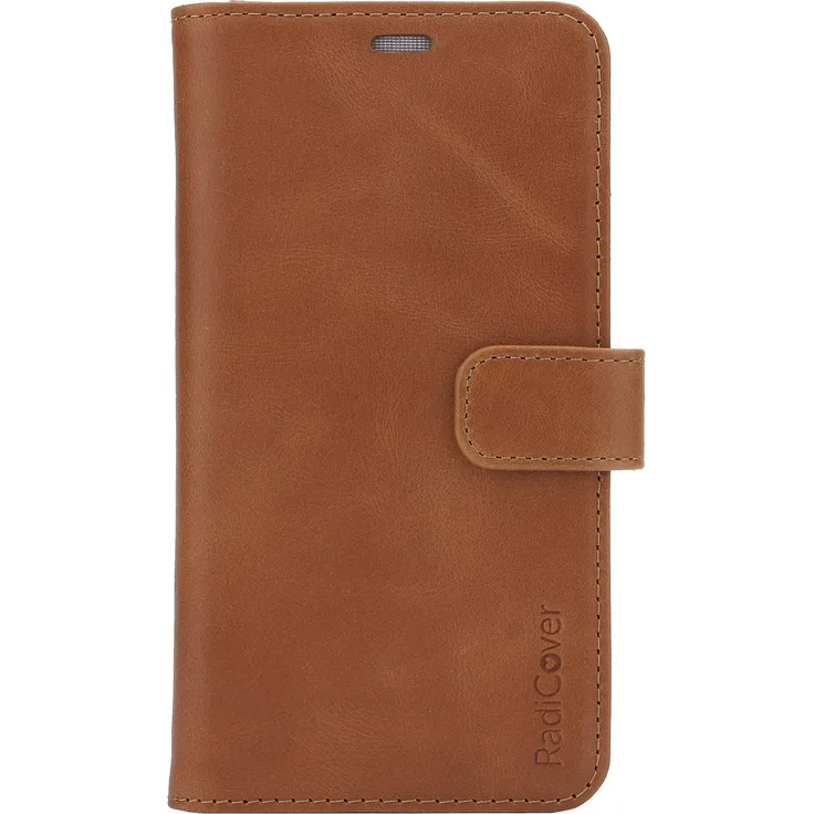 Radicover Exclusive 2-i-1 Handy-Schutzhülle Folio Braun für iPhone 11, Echtleder, Anti-Strahlung, RFID-Schutz, Kartenfächer