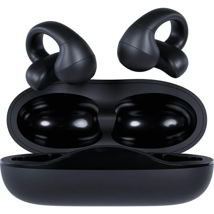 Happy Plugs Clip, Kabellose Bluetooth-Ohrhörer mit 20 Stunden Akkulaufzeit und Geräuschfilter, Schwarz