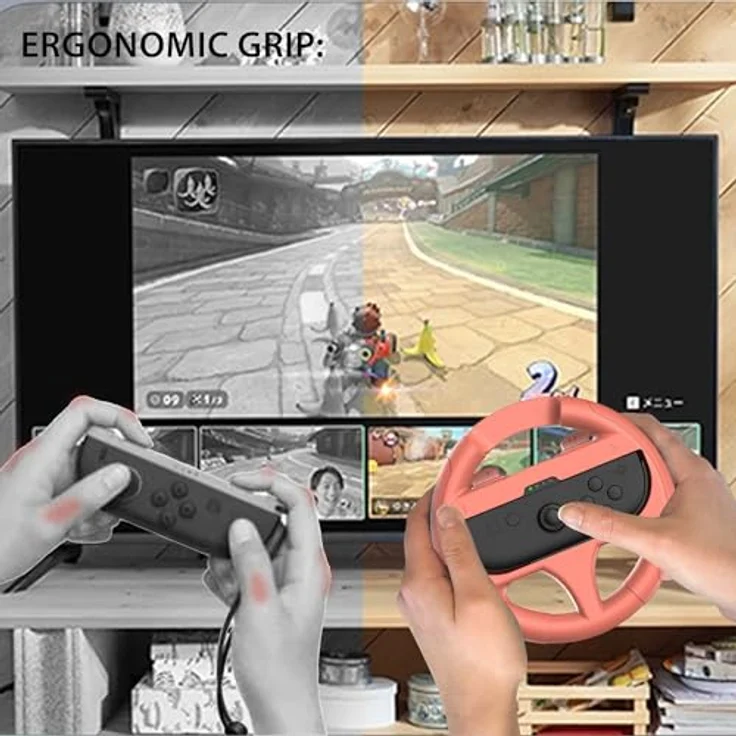 Subsonic 2er-Set Lenkräder für Nintendo Switch und Switch 2, ergonomisches Design, blau und rot – Bild 5