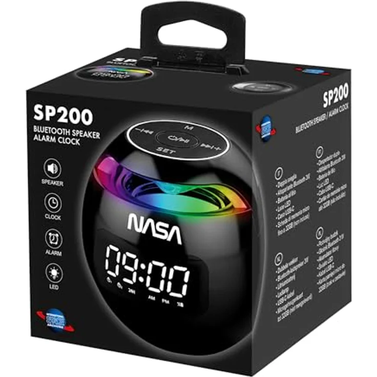 NASA Wecker SP200, Bluetooth-Lautsprecher mit 3 W, Dual-Alarm, LED-Licht und USB-C-Ladekabel – Bild 7