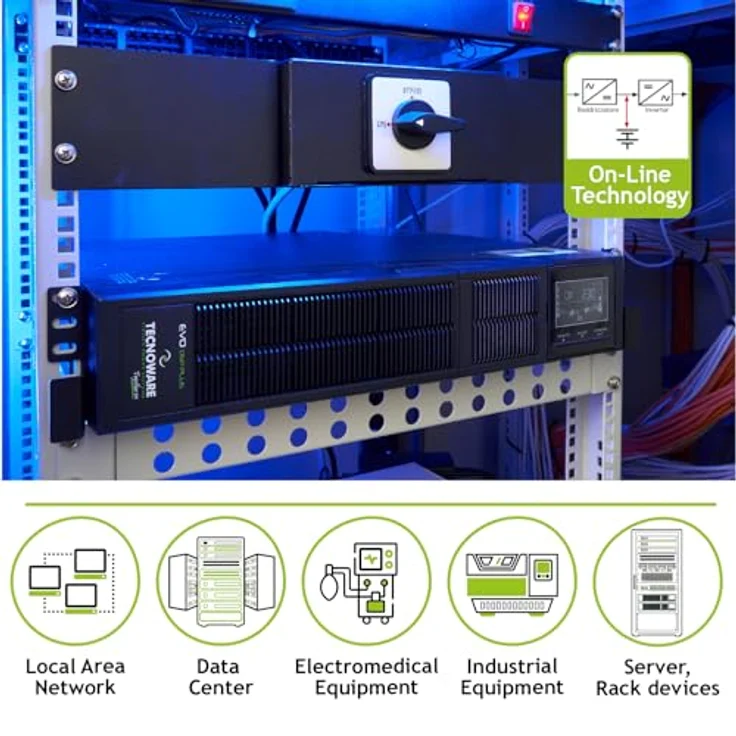 Tecnoware USV EVO DSP PLUS 3600 Unterbrechungsfreie Stromversorgung - Online-Technologie, Installation Tower - 8 IEC-Ausgänge - Autonomie bis zu 40 min - Leistung 3600 VA, Schwarz – Bild 4