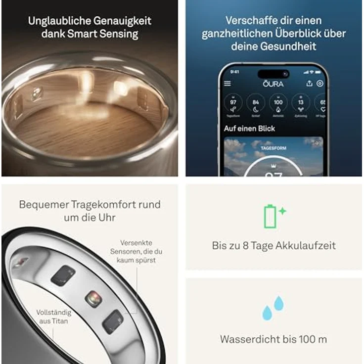 OURA Ring 4, Smart Fitness-Tracker in Stealth, Größe 7, Titan, bis zu 8 Tage Akkulaufzeit, über 30 biometrische Messungen – Bild 5