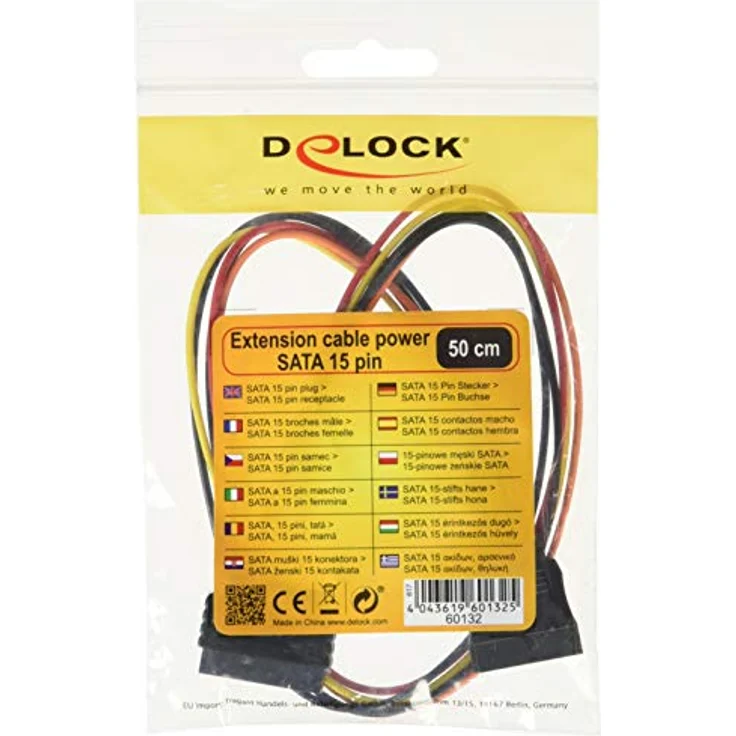 DeLock Spannungsversorgungs-Verlängerungskabel - 15 PIN SATA Power (M) - 15 PIN SATA Power (W), 60132, 50cm – Bild 1