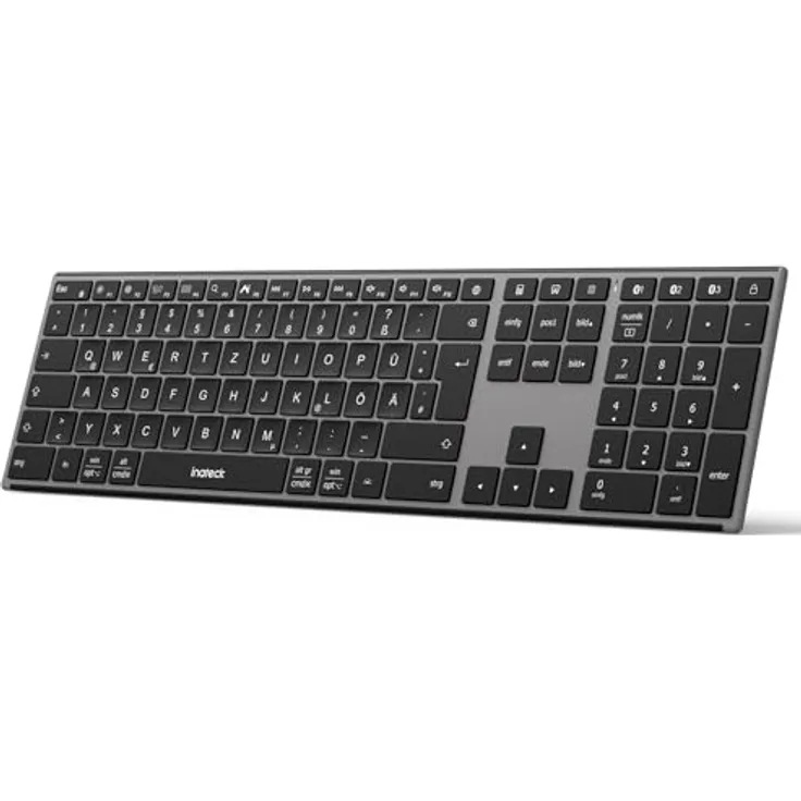 Inateck KB06007, Kabellose Bluetooth Tastatur mit KI-Funktion, 3 Bluetooth Kanälen, Deutsches QWERTZ Layout, Leise Tasten, kompatibel mit iPadOS, Android, Windows, Ergonomisches Design, lange Akkulaufzeit