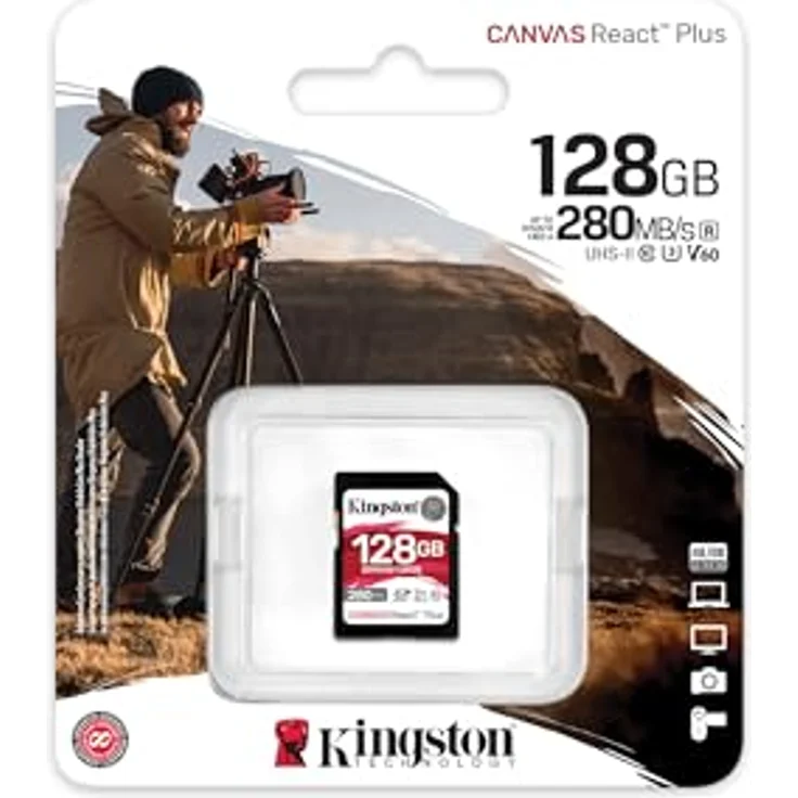 Kingston Canvas React Plus V60 SD 128GB SDXC UHS-II 280R/100W U3 V60 for Full HD/4K – Bild 3
