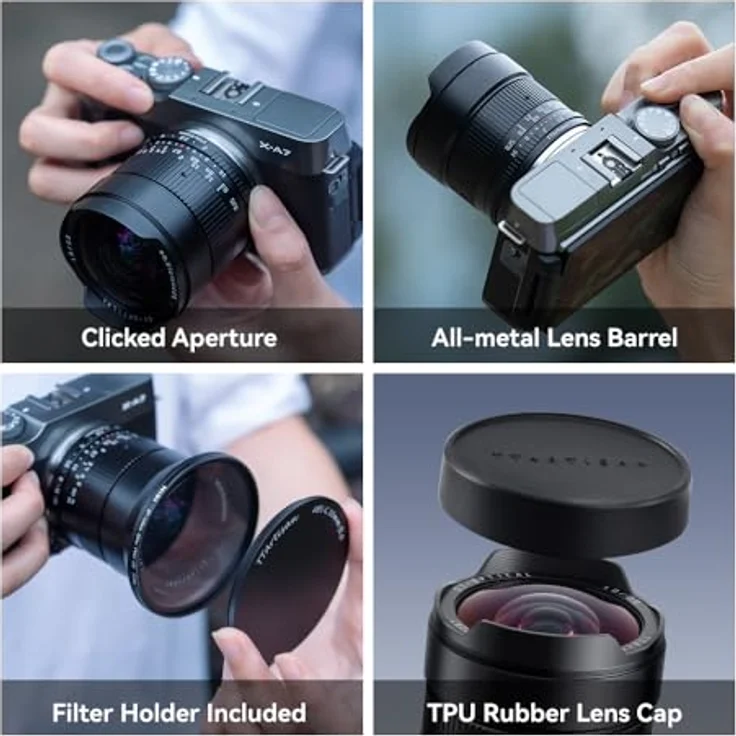 TTArtisan APS-C 10 mm F2 Ultra-Weitwinkelobjektiv mit Metallgehäuse, kompatibel mit M43-Halterung, Schwarz, max. Blende F2, 105-Grad-Blickwinkel, inkl. Filterhalter und Gummi-Objektivdeckel – Bild 4