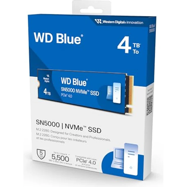 Western Digital WD Blue SN5000 NVMe SSD 4 TB interne SSD (Lesegeschwindigkeiten von bis zu 5.500 MB/s, 900 TBW, nCache 4.0, Acronis True Image) – Bild 4