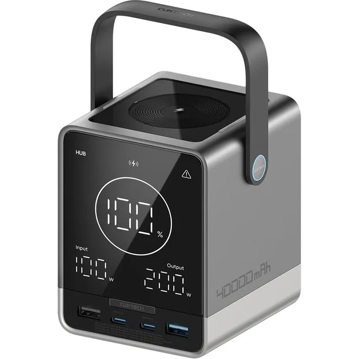 Cuktech P01CT Powerbank 300W, 40000mAh, USB-C, Wireless mit integriertem Display, Schwarz