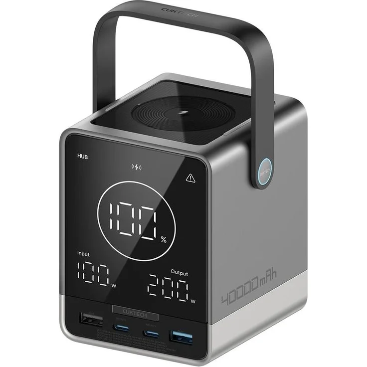 Cuktech P01CT Powerbank 300W, 40000mAh, USB-C, Wireless mit integriertem Display, Schwarz