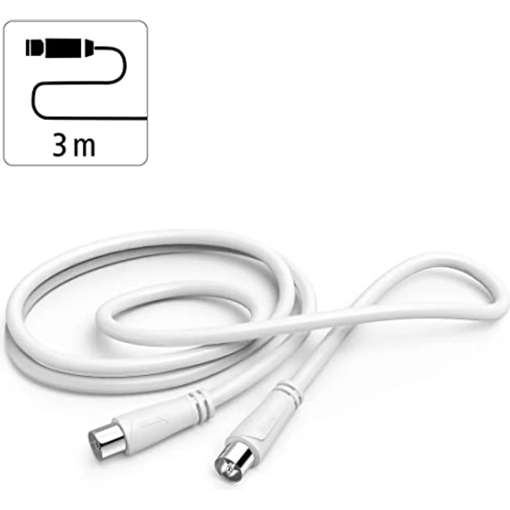 Hama Antennen-Anschlusskabel, 3 m, Weiß, 90 dB, Koax-Stecker zu Koax-Kupplung, doppelte Abschirmung – Bild 2