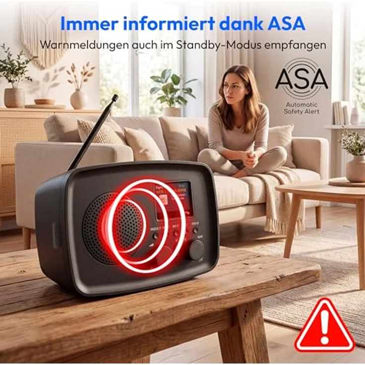MEDION DAB Plus Radio DRE-1, DAB+ und UKW, Bluetooth 5.3, Radiowecker mit Tropfwasserschutz, Teleskopantenne, Schlummerfunktion, ASA-Notfallwarnsystem, schwarz – Bild 4
