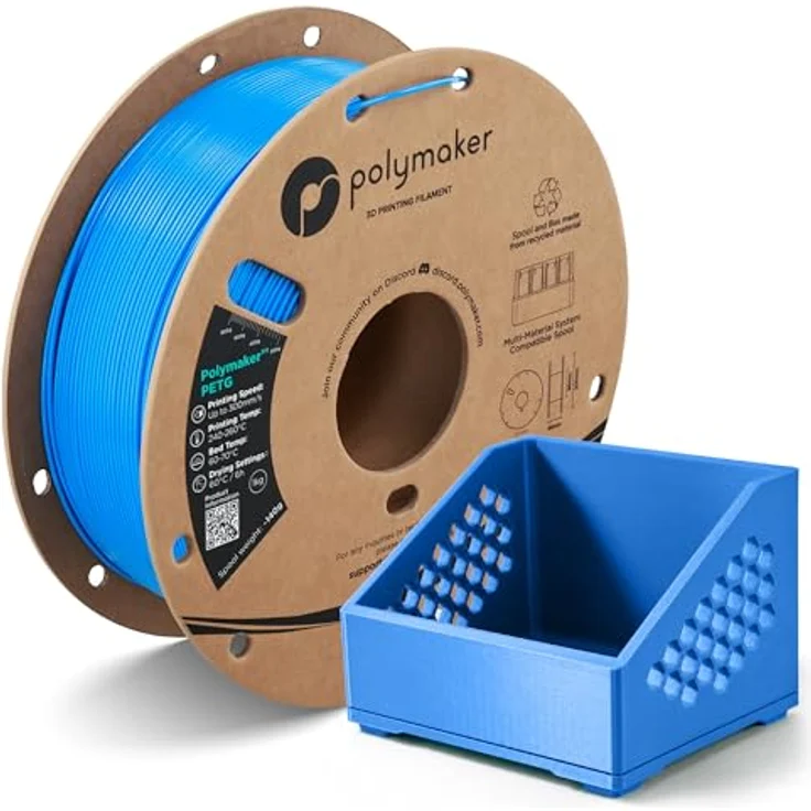 Polymaker PETG Electric Blue 3D-Drucker-Filament, 1,75 mm, 1 kg, hoher Durchfluss, hervorragende Schichthaftung, schnelles Drucken bis zu 300 mm/s – Bild 1