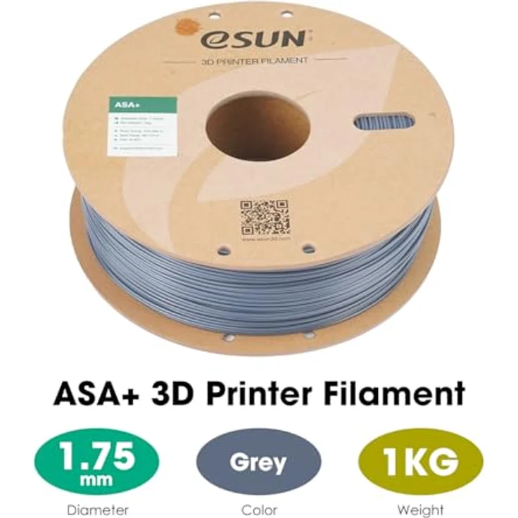 eSUN ASA+ Filament 1.75mm, Wetterbeständiges 3D Druckmaterial mit hoher Zwischenschichtfestigkeit, 1KG Spule, Grau – Bild 2