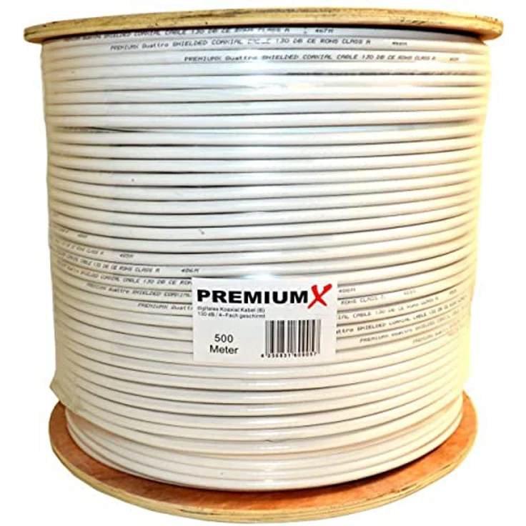 Premium X Koaxialkabel RG-6, 500m 135dB 4-fach SAT Antennenkabel mit 24 F-Steckern, UV-beständig – Bild 2