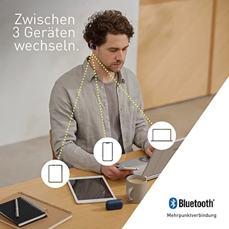 Technics EAH-AZ60M2ES kabellose Ohrhörer mit Noise Cancelling, Multipoint Bluetooth, komfortable In-Ear-Kopfhörer mit integriertem Mikrofon, anpassbare Passform, bis zu 7 Stunden Wiedergabe, Silber. – Bild 4