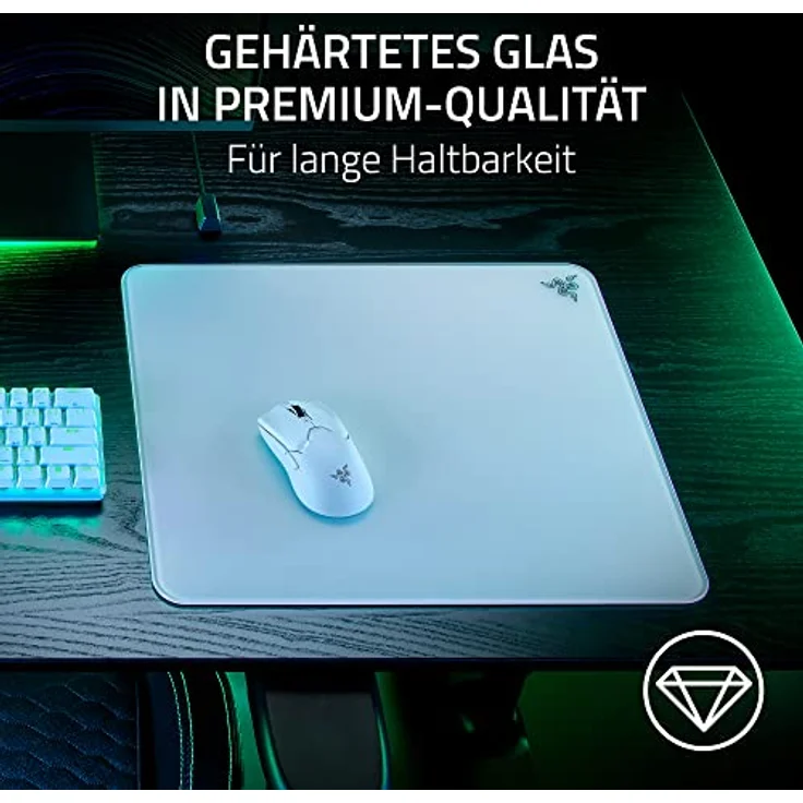 Razer Atlas - Glasmausmatte (Premium gehärtetes Glas, Ultra-Glatte Oberfläche, Mikrogeätzte Oberfläche, Schmutz- und kratzabweisend, Leisere Mausbewegungen, rutschfeste Gummibasis) Weiß – Bild 2