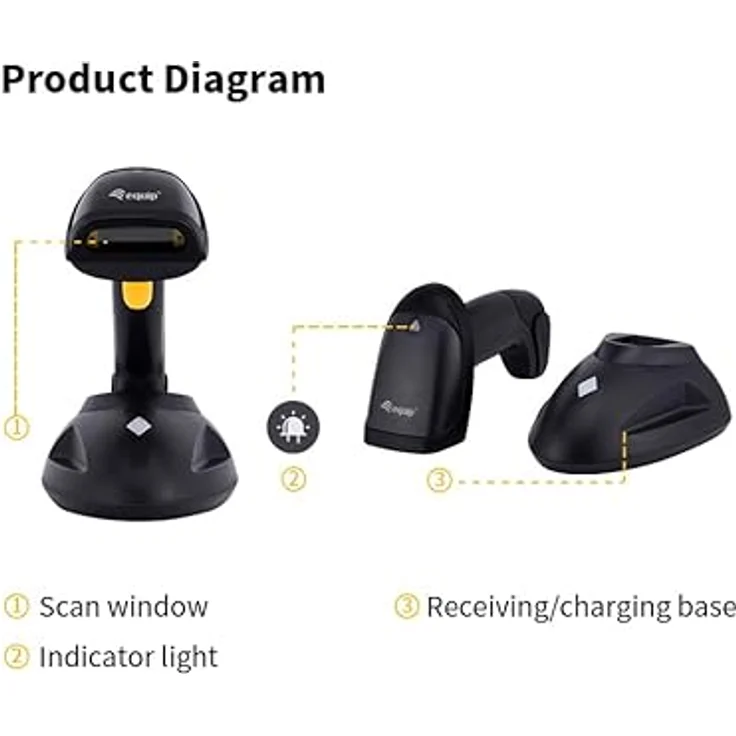 equip Barcode Handscanner 1D Laser Wireless USB      schwarz, Barcode-Scanner, Schwarz – Bild 6