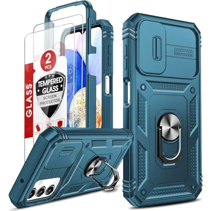 LeYi Handyhülle für Samsung Galaxy A14 5G, Outdoor Hardcase mit 2 Schutzfolien, 360 Grad Ständer und Kameraschutz, blau – Bild 1