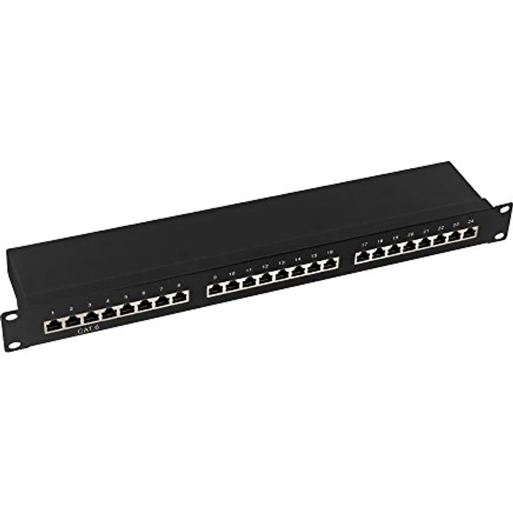 LogiLink Professional EconLine Cat.6 (250 MHz) Patchpanel - Verteilerfeld, 19", STP (geschirmt) 24-Port (RJ45), Schwarz