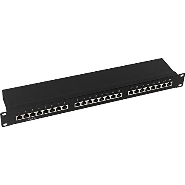 LogiLink Professional EconLine Cat.6 (250 MHz) Patchpanel - Verteilerfeld, 19", STP (geschirmt) 24-Port (RJ45), Schwarz