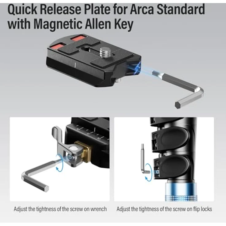 SIRUI QC-55, 55mm Schnellwechselplatte für Arca Swiss, Kamerahalterungsadapter mit 1/4" und 3/8" Gewinde, leichtes Aluminium-Design, integrierte Wasserwaage und Gummimatte – Bild 3