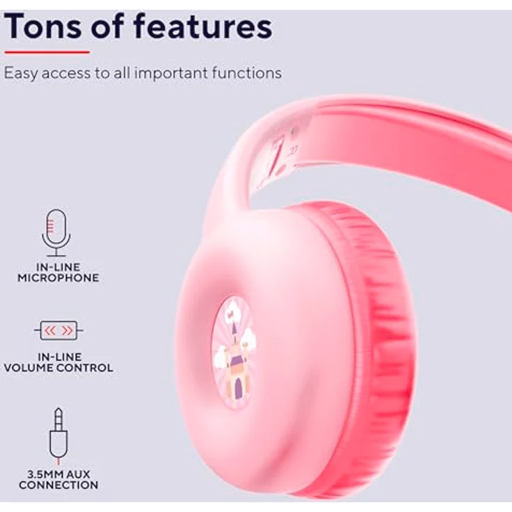 Trust Nouna Kinder Kopfhörer mit Kabel, Lautstärkenbegrenzer (85dB), On Ear Faltbares Headset mit Mikrofon, 3.5mm Klinke, Aufkleber, Rosa – Bild 4