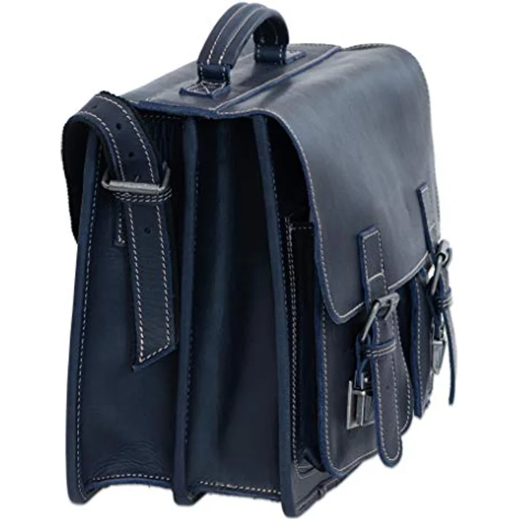 Greenburry Aktentasche Leder Schultasche XL Lehrertasche Tasche New Buffalo blau Damen Herren Schule Uni Arbeit – Bild 2