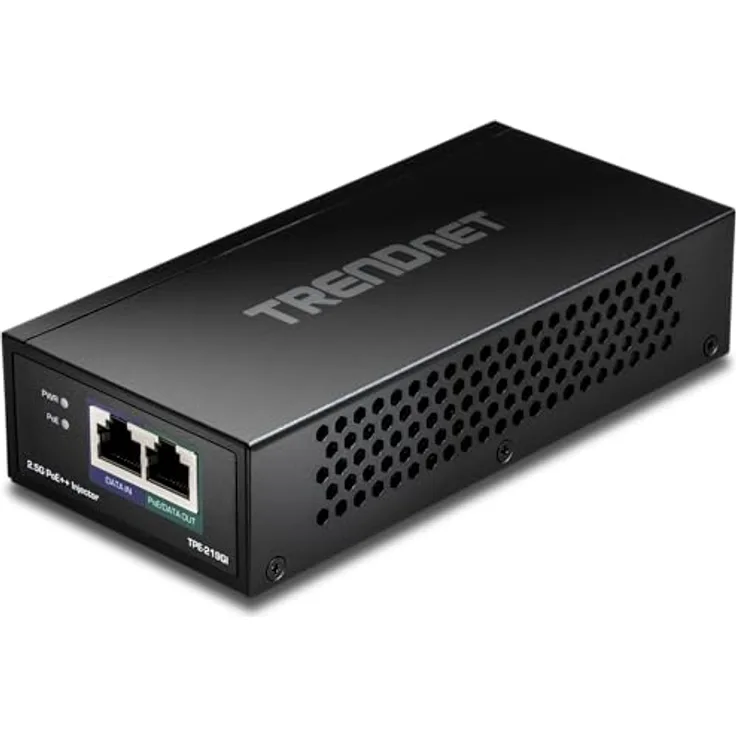 TRENDnet TPE-219GI 2,5G PoE++-Injektor, 90 W PoE++, 30 W PoE+, 15,4 W PoE, IEEE 802.3 bt /802.3at/802.3af-konform, Metallgehäuse, bis zu 100 m (328 Fuß), Schwarz