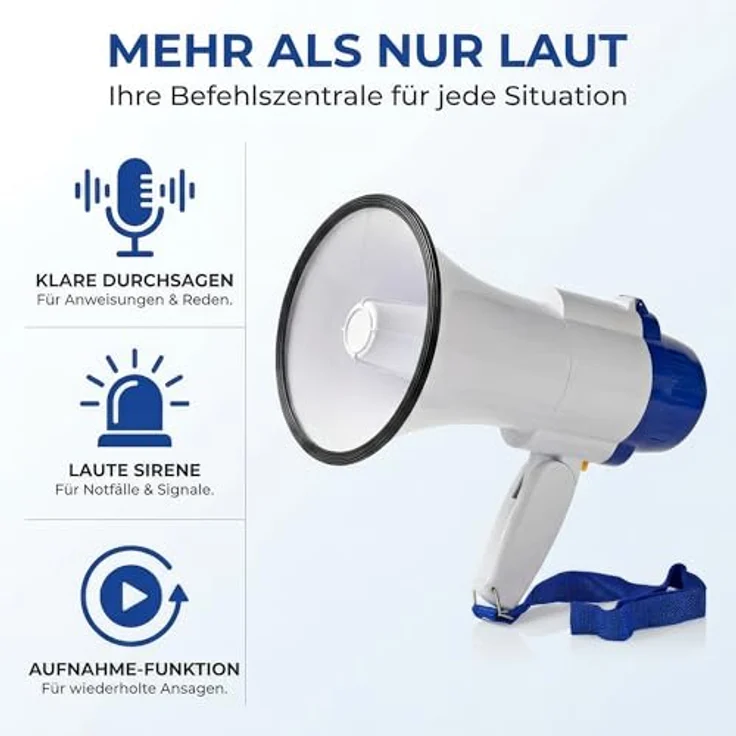 Nedis - Megafon - 25 W - 1500 m Reichweite - 130 dB - Abnehmbares Mikrofon - Enthaltenen Tragegurt - 8X D-LR20 Batterien - Weiß-Blau – Bild 5
