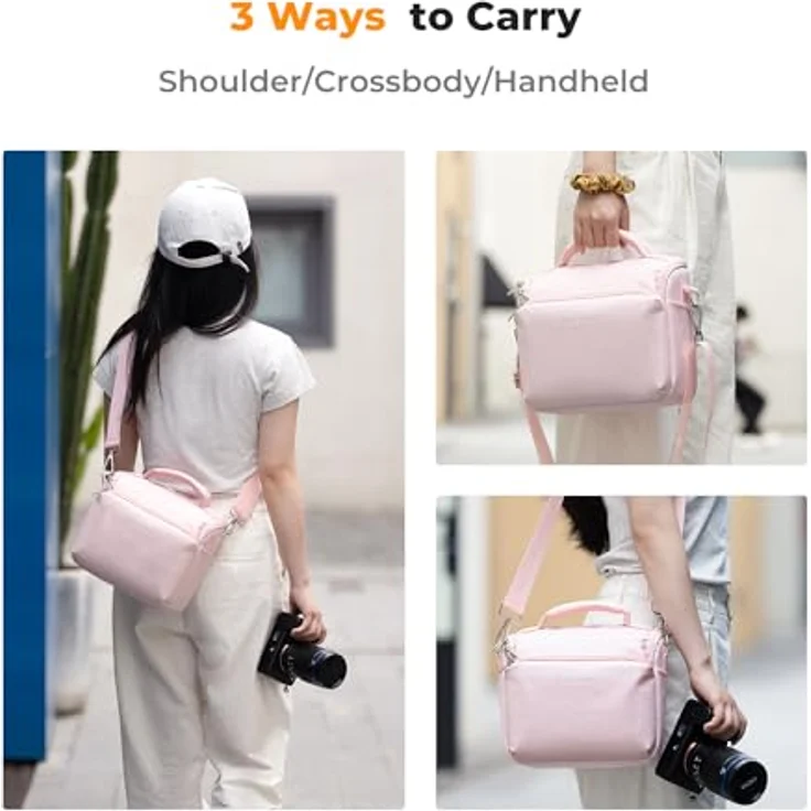 K&F CONCEPT Kamera-Rucksack Umhängetasche, SLR-Taschen mit herausnehmbarer Trennwand, rosa, für täglichen Gebrauch und Outdoor-Reisen – Bild 5