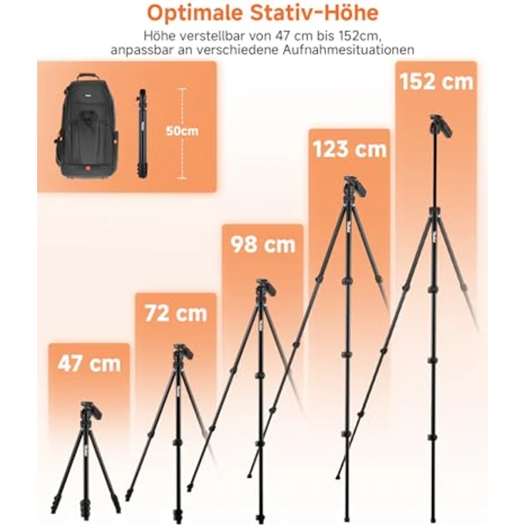 Rollei Compact Creator Stativ, 152cm Reisestativ aus Aluminium mit integrierter Handy-Halterung, Fernauslöser und 360° Kugelkopf für DSLR und Smartphones – Bild 3