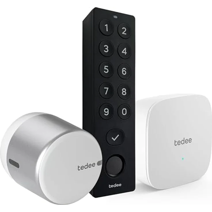 tedee GO 2 Set, Smartes Türschloss Silber mit biometrischem Tastenfeld Schwarz, WLAN-Bridge, Auto-Unlock, iOS & Android kompatibel, PIN + Fingerprint, Bluetooth, ohne Installationshardware – Bild 1