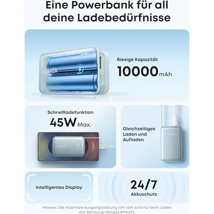 Anker Nano Powerbank, 10.000mAh Externer Akku mit 45W Max und 70cm Einzugskabel, Smart-Display, für iPhone 17/16, iPad, Galaxy, Pixel und mehr – Bild 3