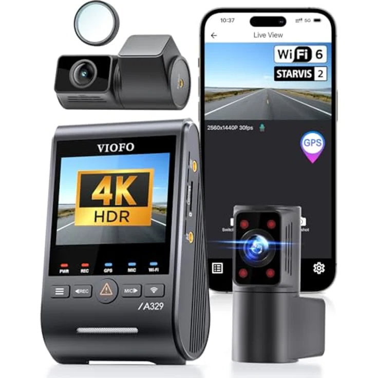 VIOFO A329S 3CH 4K Dashcam, 4K Frontkamera + 2K Innenkamera + 2K Heckkamera, Energiespar-Parkmodus, Wi-Fi 6, 210° Ultraweitwinkel, 4TB SSD unterstützend – Bild 1