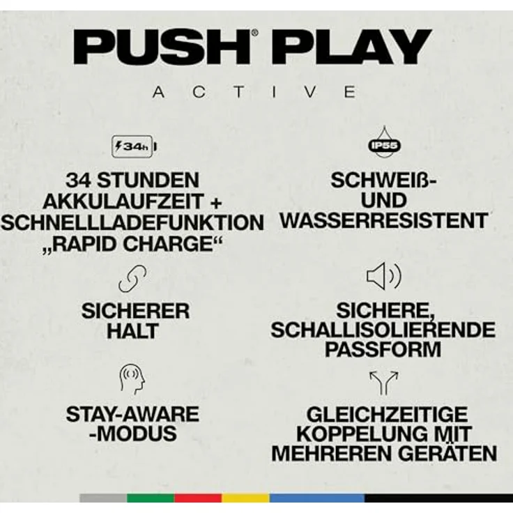 Skullcandy Push Play Active, Kabelloser In-Ear Kopfhörer mit 34 Std. Akkulaufzeit, Stay-Aware-Modus, Mikro - True Black/Orange – Bild 2