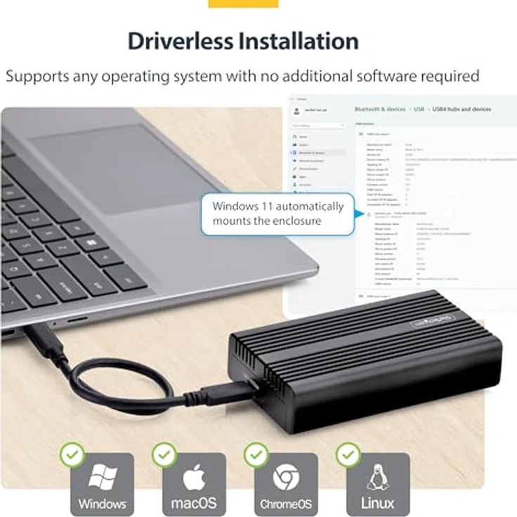 StarTech 1USB4-NVME-ENCLOSURE (M.2), ultrakompaktes USB4 Festplattengehäuse mit bis zu 3.800 MB/s, Schwarz – Bild 6