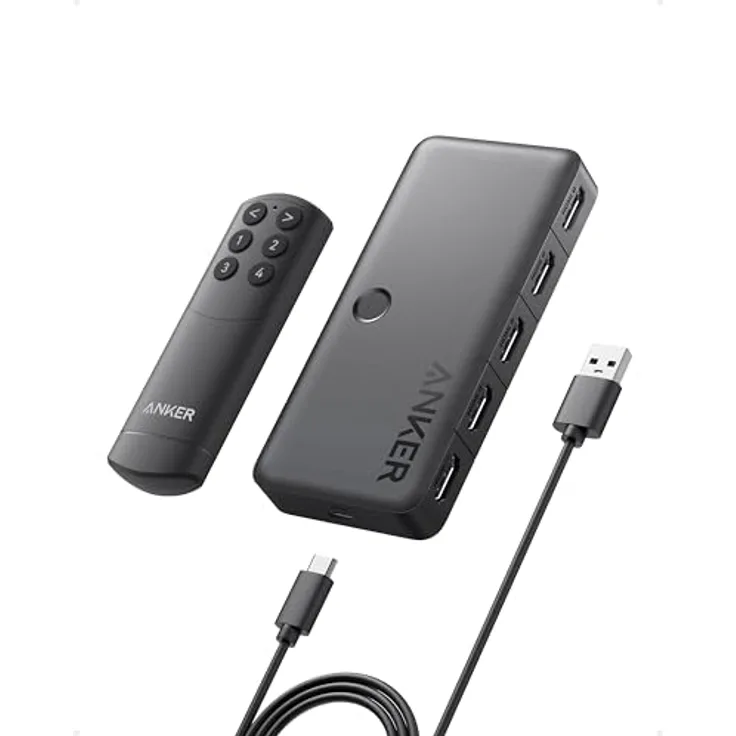 Anker HDMI-Switch, bidirektional, 4K bei 60 Hz, 4-in-1-Metall-Splitter mit LED-Anzeigen, unterstützt 3D, HDR, Dolby, DTS, kompatibel mit Xbox, PS5, Roku, TV Stick, Projektor usw.