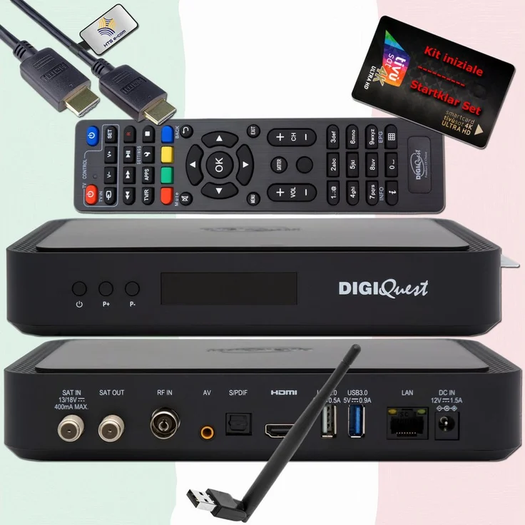 DIGIQuest TiVuSat 4K Karte Black + DIGIQuest Q99 UHD Receiver mit aktivierten WiFi, Combo SAT-Receiver