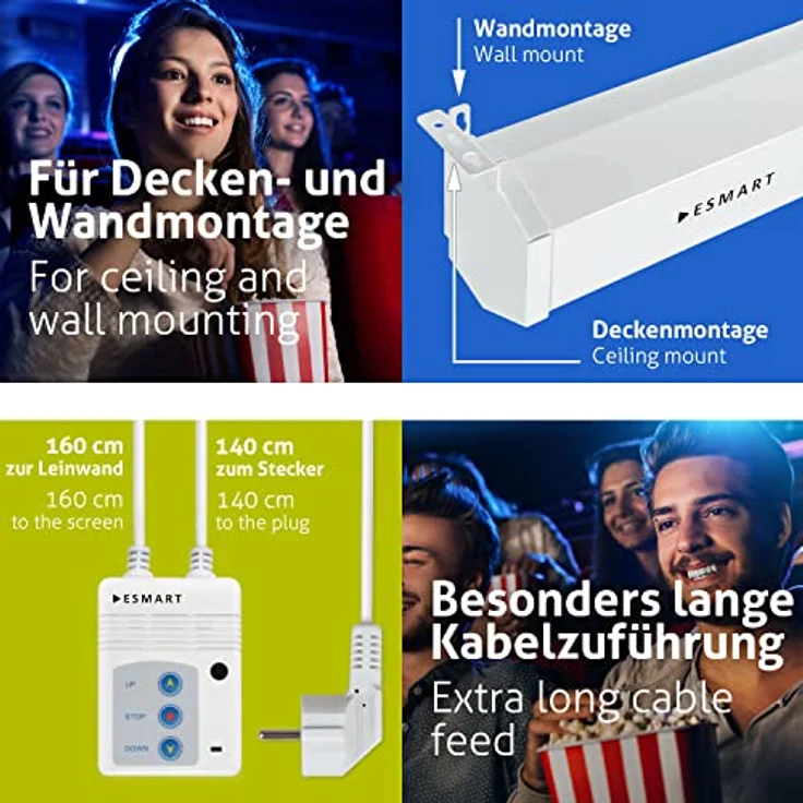 Esmart Professional Mimoto Motor-Leinwand, 332X187cm (150 ''''), 16.9, Programmierbare Fernbedienung, Vollmaskierung, Heimkino, elektrische Projektionsleinwand, Motor Leinwand, LCD – Bild 6
