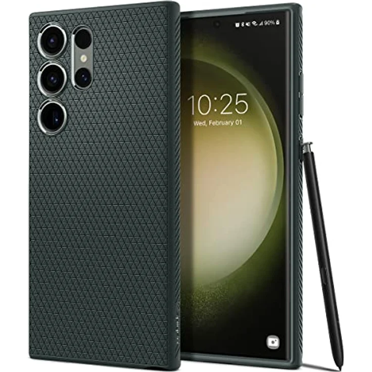 Spigen Liquid Air Hülle Kompatibel mit Samsung Galaxy S23 Ultra 5G -Abyss Green - Gemustertes TPU, Eckschutz, Spider Web Design, Schutzrand, Maßgeschneidert – Bild 1