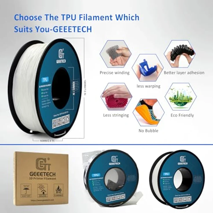 GEEETECH TPU 95A Filament Weiß, 2x1kg Spule, flexible Anwendungen, hervorragende Schichthaftung, verstopfungs- und blasenfrei – Bild 4