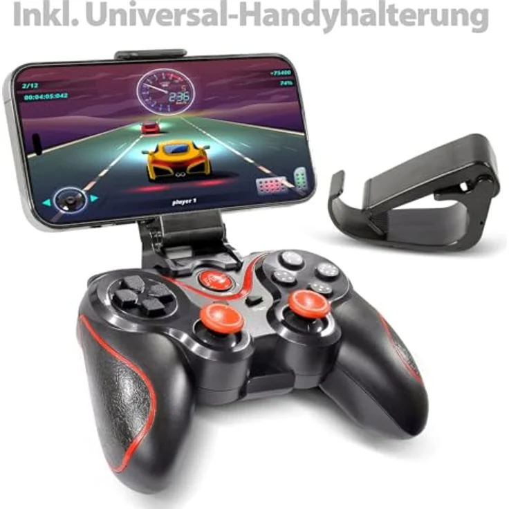 Eaxus X3 Wireless Controller, Bluetooth 5.0 Gamepad für PS3, Android, PC & Amazon Fire, Schwarz mit roten Highlights, 20 Stunden Akkulaufzeit – Bild 4