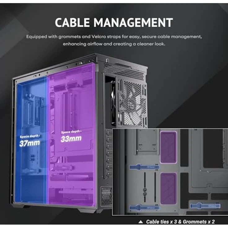 Antec FLUX Rear Midi Tower PC Gehäuse, ATX/Micro-ATX/ITX, schwarz, mit RGB-Beleuchtung und verbessertem Kabelmanagement – Bild 17