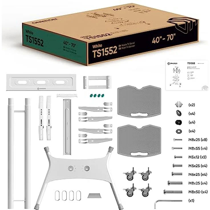 ONKRON TV Bodenständer höhenverstellbar & TV Ständer rollbar - VESA Standfuss 600x400 für 40-70 Zoll LED Flach & Curved Bildschirme bis 45,5 kg/TV Stand mit Zwei AV-Fächern TS1552 Weiß – Bild 3