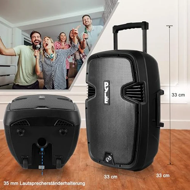 Pyle PA Anlage Komplettset, Bluetooth Musikbox 1000W mit 2 UHF Handmikrofonen und Fernbedienung, schwarz – Bild 4