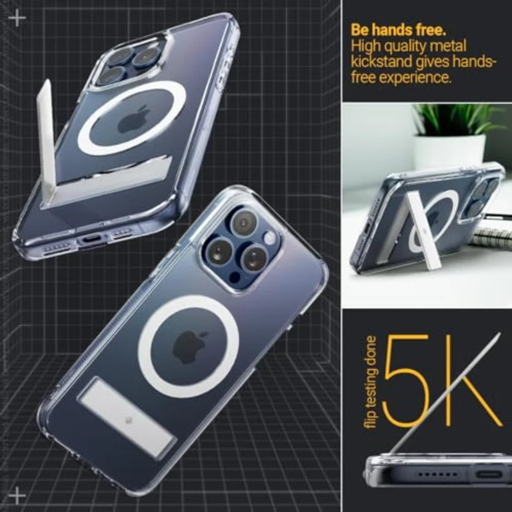 Caseology Capella Mag Kickstand Kompatibel mit iPhone 15 Pro Hülle [Schutz in Militärqualität] [Integrierter Ständer] mit Leistungsstarkem Magnet - Klar Weiß – Bild 4