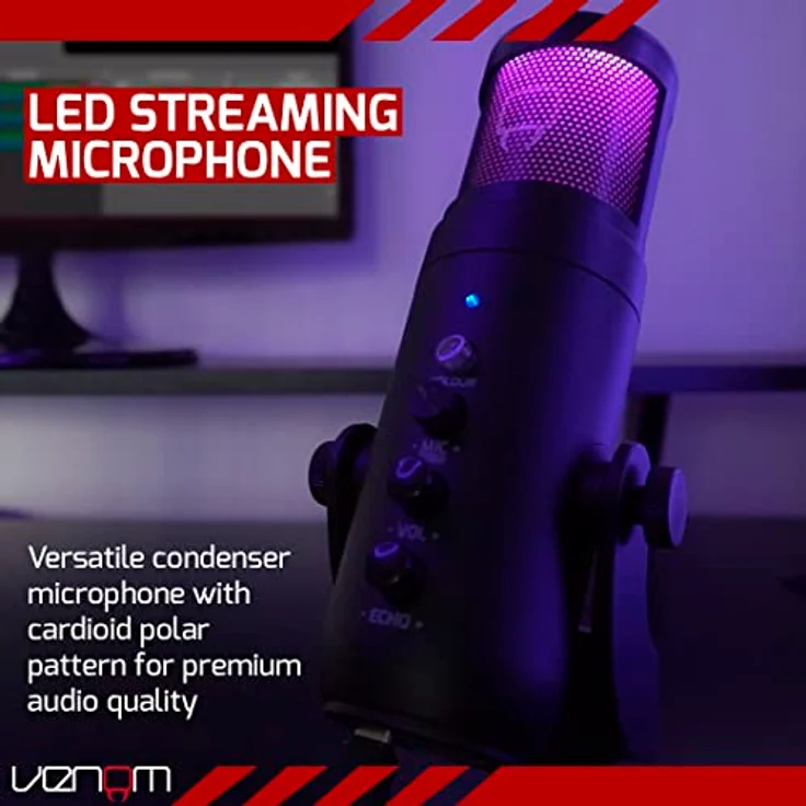 Venom Streaming-Mikrofon mit Nierencharakteristik, LED-Gitter und AUX-Anschluss für PS5/PC – Bild 2
