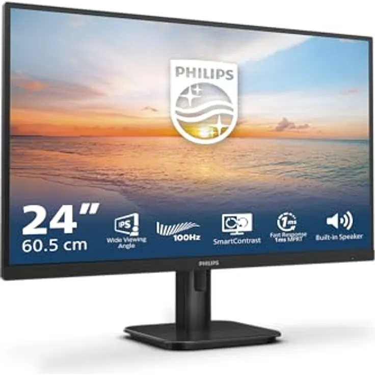Philips 24E1N1200A, 24 Zoll Full HD Monitor, 120 Hz, Adaptive Sync, 1 ms Reaktionszeit, Lautsprecher, schwarz
