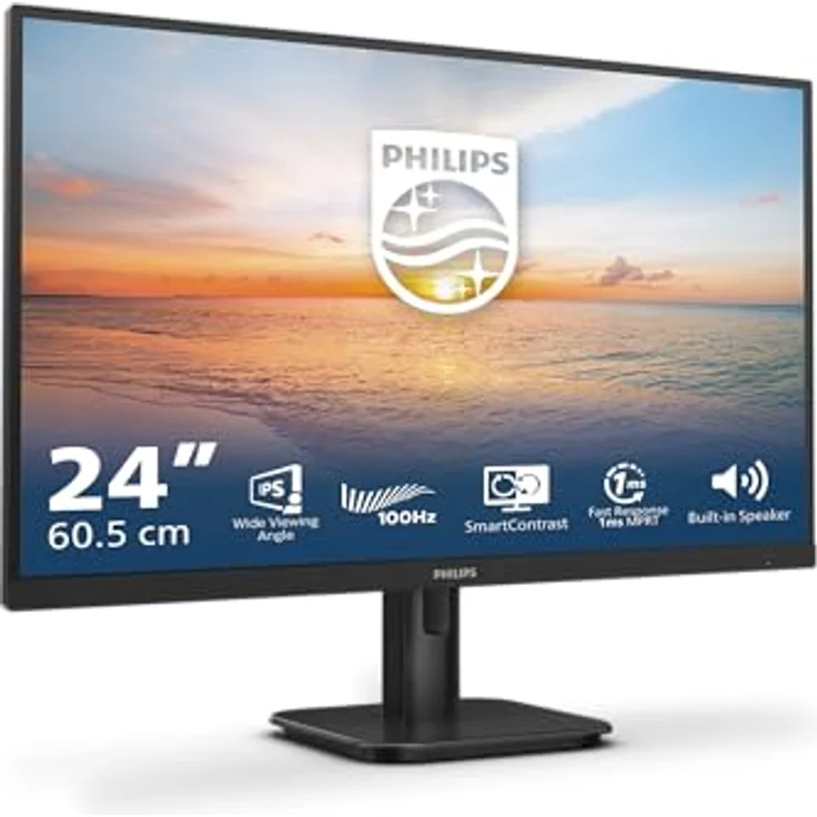 Philips 24E1N1200A, 24 Zoll Full HD Monitor, 120 Hz, Adaptive Sync, 1 ms Reaktionszeit, Lautsprecher, schwarz – Bild 1